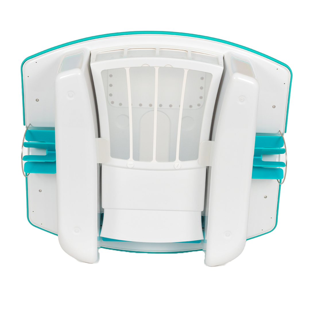 Maytronics Dolphin Skimmi Cordless Pool Skimmer bottom view of filter basket & paddle wheels