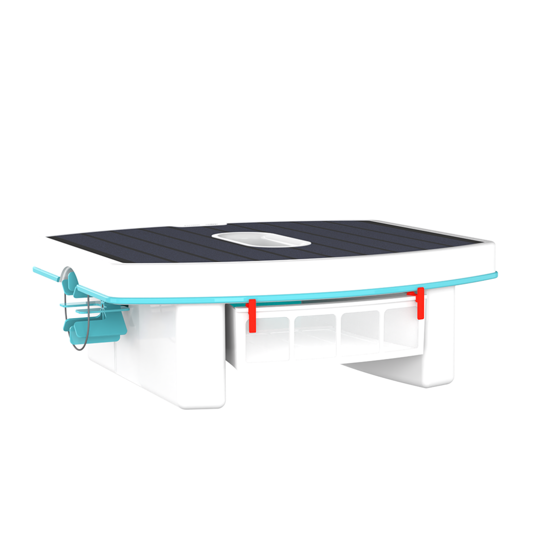 Maytronics Dolphin Skimmi Cordless Pool Skimmer rear view of filter basket & paddle wheels